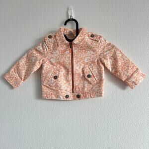 Genuine Kids OshKosh Peach & White Floral Denim Moto Jacket 12M Retro Picnic
